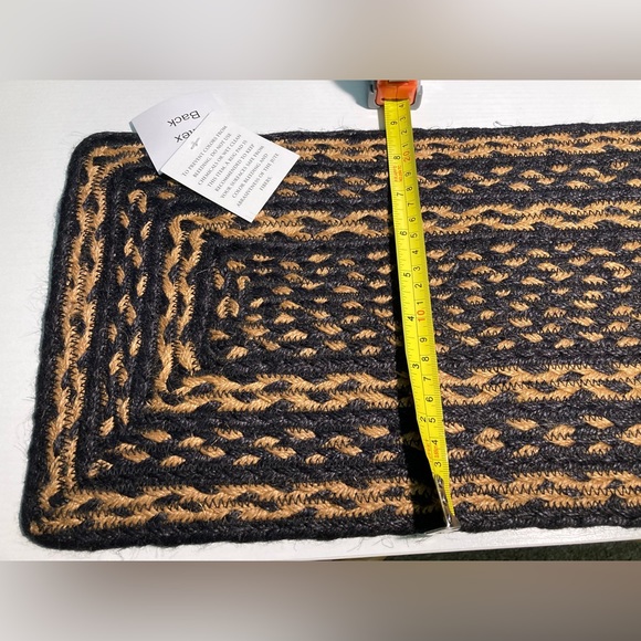 VHC Brands. Farmhouse. Country Woven Mat. Jute. Black. Tan. Cottage - Picture 2 of 9